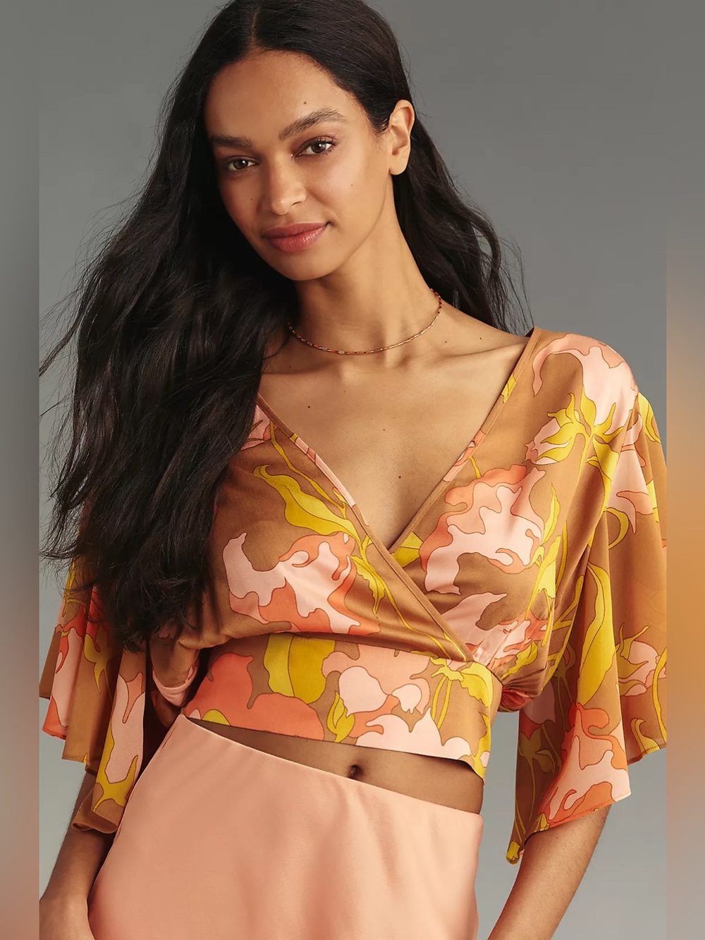 Anthropologie Tiny Floral Flutter Sleeve Top XS